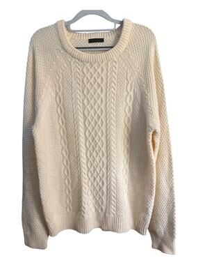 Royal Knights Men’s L Ivory Cable Knit Fisherman Sweater Unisex Coastal